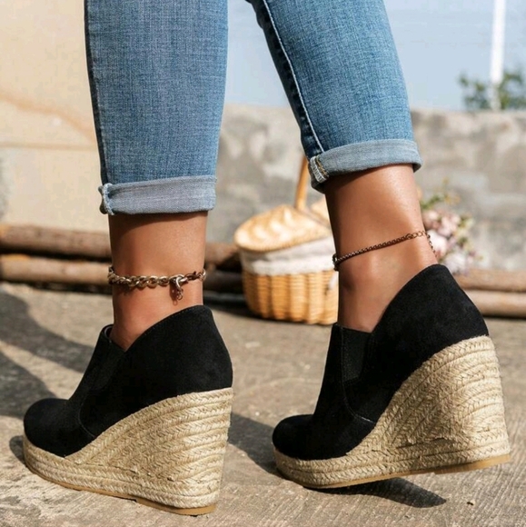 Women's Trendy Versatile Platform Wedge Solid Textured Woven Sole Loafers - Picture 5 of 6